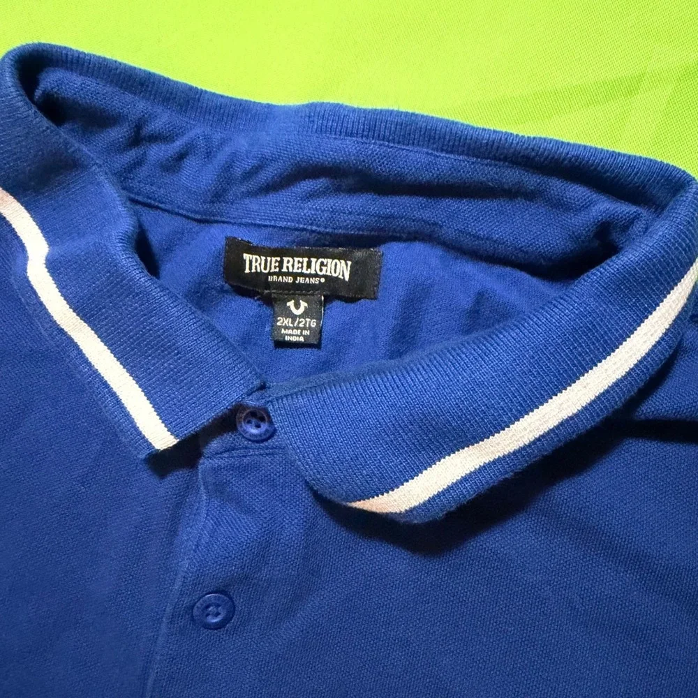 True Religion Mens Royal Blue Horseshoe Logo Polo Shirt XL